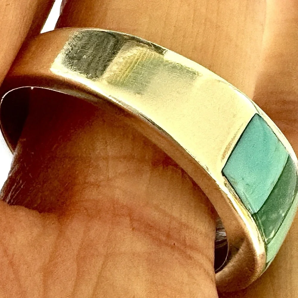 Navajo Mens Wedding Band Turquoise Inlay Sz 11.5 Ring 8mm Signed Tsosie Native